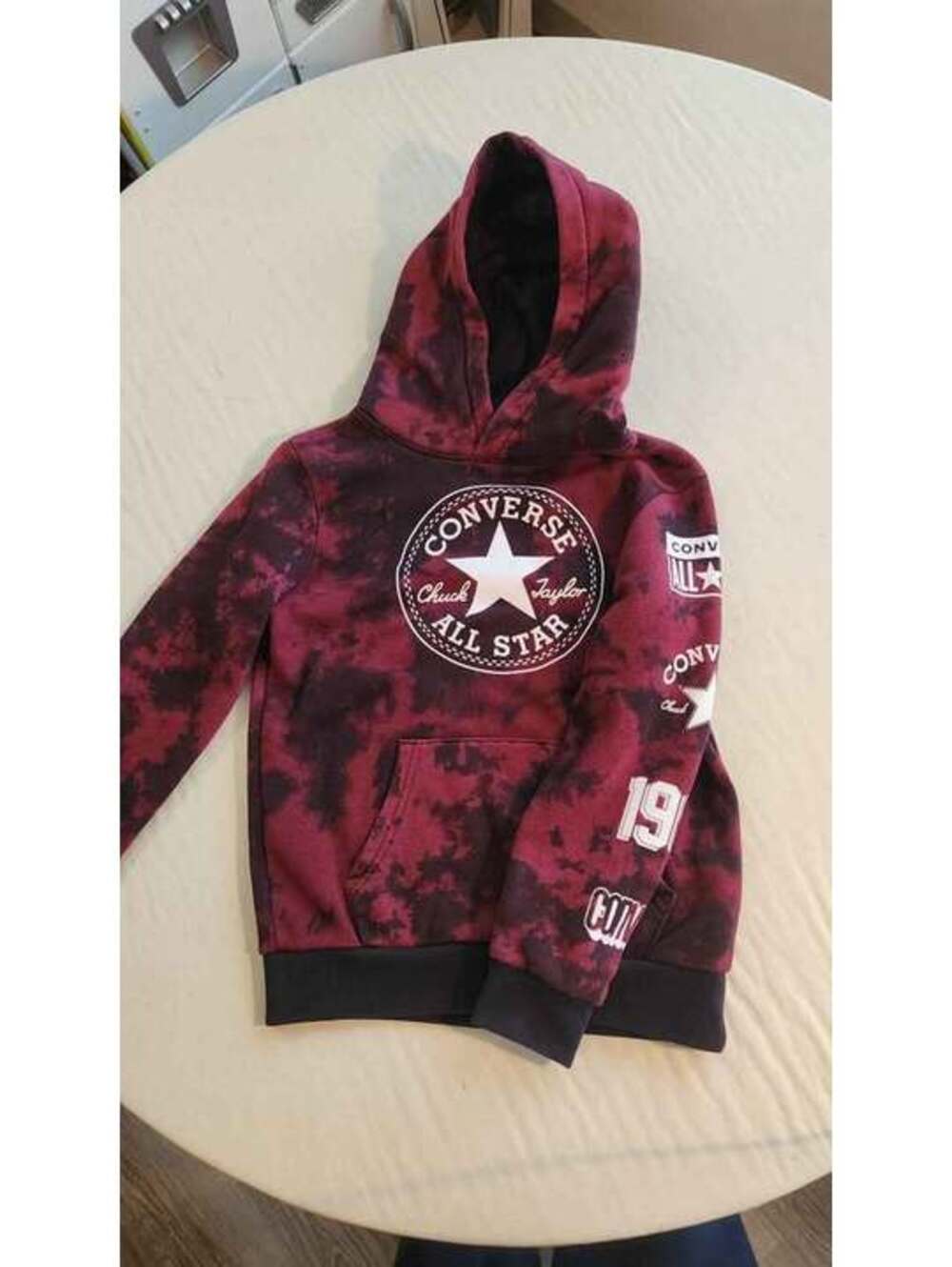 CONVERSE ALL STAR HOODIE SZ 7 Maroon & Black Tie Dye with Kangaroo Pouch